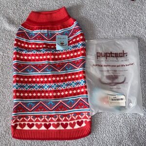 PupTeck Fair Isle Dog Sweater Ugly Christmas Holiday Red‎ Blue Size L